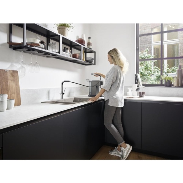 Кухонный смеситель однорычажный, 270, с вытяжным изливом, 1jet Hansgrohe 72808000, хром