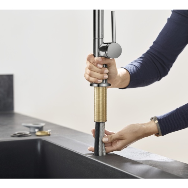 Смеситель для кухонной мойки hansgrohe Talis M54 210, с вытяжным душем 2jet, 72800340, шлифованный черный хром