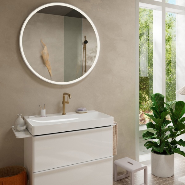 Смеситель для раковины hansgrohe Tecturis S 210 Fine, CoolStart, EcoSmart+, cо сливным гарнитуром Push-Open, 73360140, шлифованная бронза