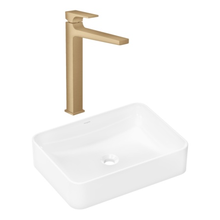 Готовый набор для раковины hansgrohe Xuniva Q накладной со смесителем Metropol 260 HG-PR225, белый/шлифованная бронза
