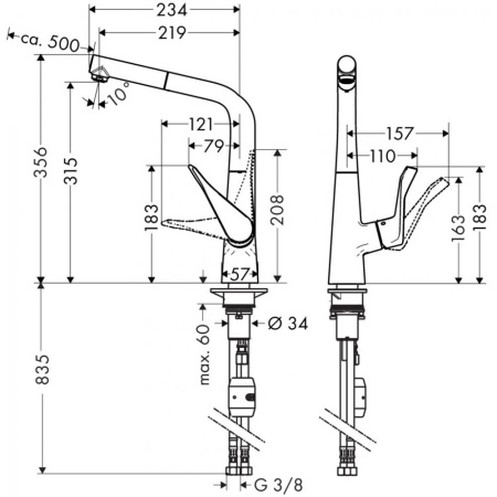 Смеситель hansgrohe Metris для кухонной мойки 14821800, под сталь
