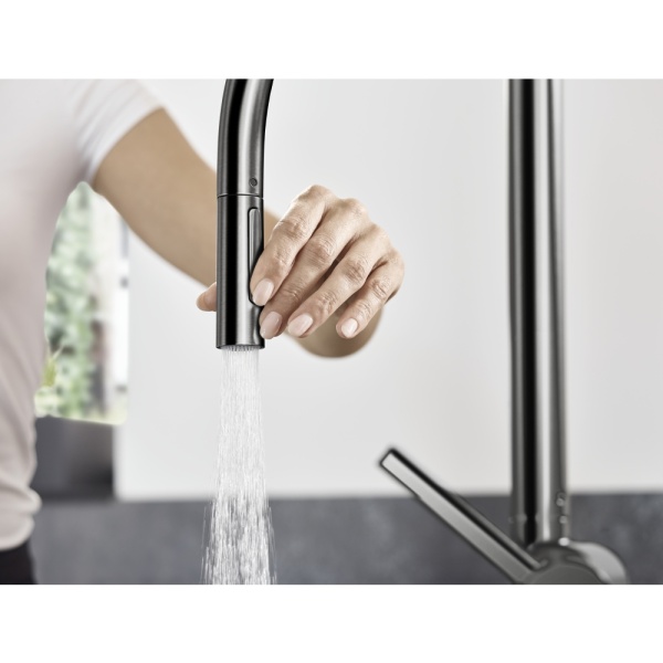 Смеситель для кухонной мойки hansgrohe Talis M54 210, с вытяжным душем 2jet, 72800340, шлифованный черный хром
