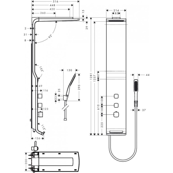 Душевая панель hansgrohe Raindance Lift 180 2jet с термостатом 27008400, белый/хром