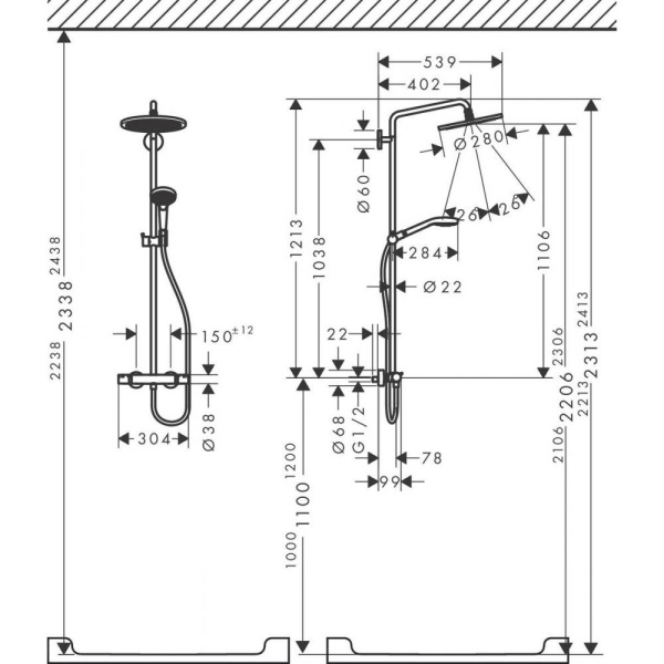 Душевая система Hansgrohe Croma Select S 280 1 режим струи 26890990, золото