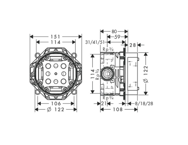 Смеситель для ванны со скрытой частью Hansgrohe Novus 71045000S хром