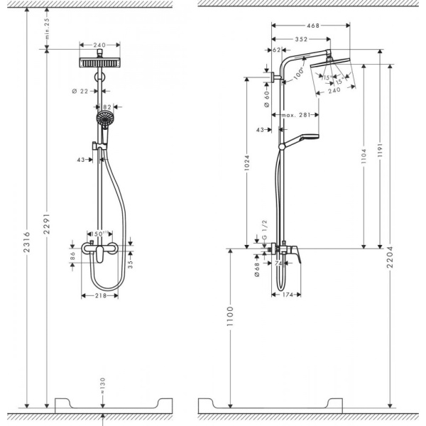 Душевая система hansgrohe Crometta E 240 1jet Showerpipe 27284000, хром