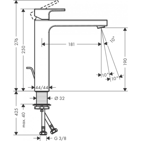 Смеситель для раковины 190, со сливной гарнитурой Vernis Shape Hansgrohe 71562000, хром
