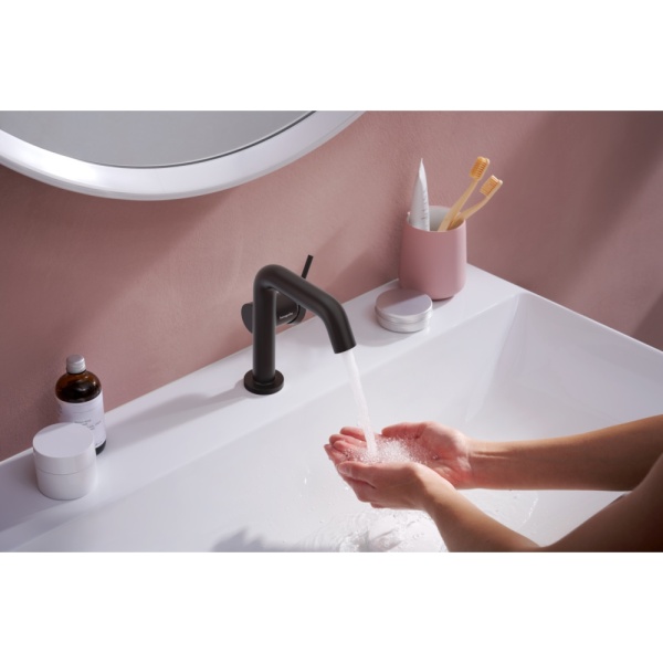 Смеситель для раковины hansgrohe Tecturis S 110 Fine CoolStart, EcoSmart+, с донным клапаном, 73323670, матовый черный