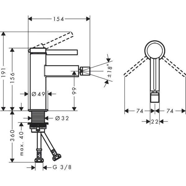 Смеситель для биде Hansgrohe Finoris 76200700, матовый белый