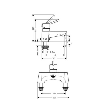 Смеситель Hansgrohe Talis S2 31427000 на борт ванны