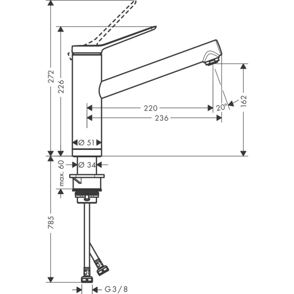 Смеситель для кухонной мойки hansgrohe Zesis M33 160, с поворотным изливом, для установки перед окном 74805000, хром