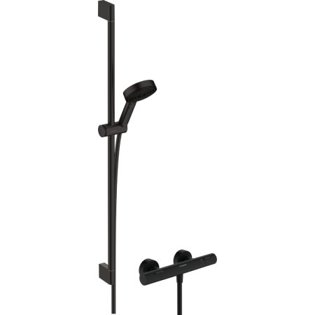 Душевой набор hansgrohe Pulsify Select S 105 3jet Relaxation EcoSmart с термостатом Ecostat Fine и душевой штангой 90 см, 24261670, матовый черный