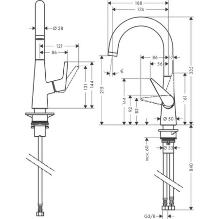Кухонный смеситель однорычажный, 220, 1jet Hansgrohe 72814000, хром