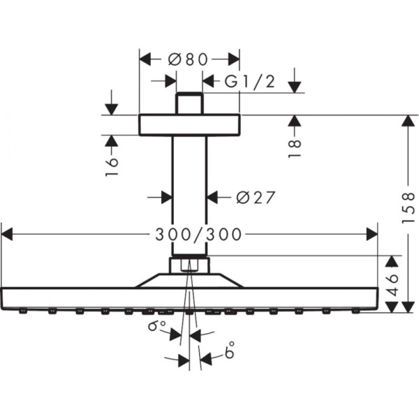 Верхний душ hansgrohe Raindance E 300 1jet потолочный 26250000, хром