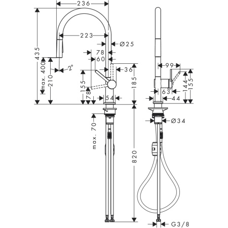 Смеситель для кухонной мойки hansgrohe Talis M54 210, с вытяжным душем 2jet, 72800340, шлифованный черный хром