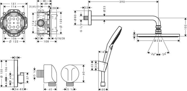 Душевая система Hansgrohe Raindance S 240 1jet 27959670, чёрный матовый