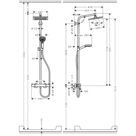 Душевая система hansgrohe Crometta Е 240 1jet Showerpipe с термостатом 27271000, хром