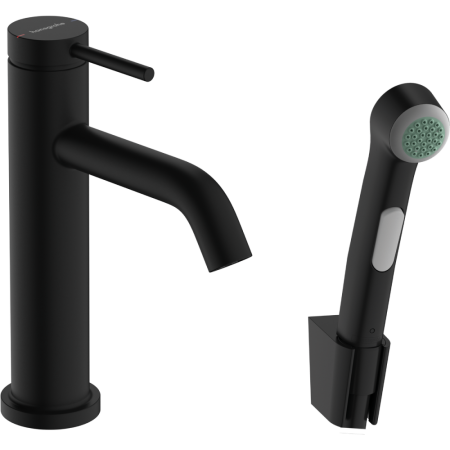 Смеситель для раковины hansgrohe Tecturis S 110 с гигиеническим душем и душевым шлангом, 73211670, матовый черный