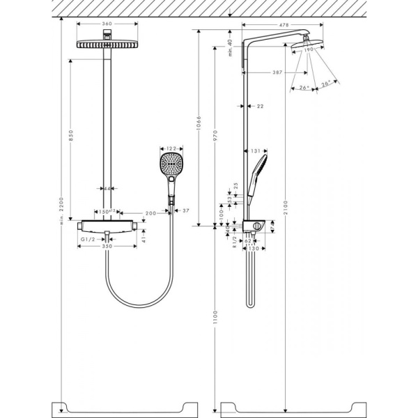 Душевая система hansgrohe Raindance Select E 360 Showerpipe с термостатом 27112400, белый/хром