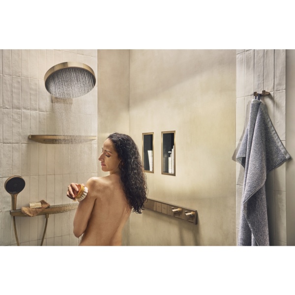 Боковой душ Hansgrohe Rainfinity, 500, 1jet,с полкой, 26243140, шлифованная бронза