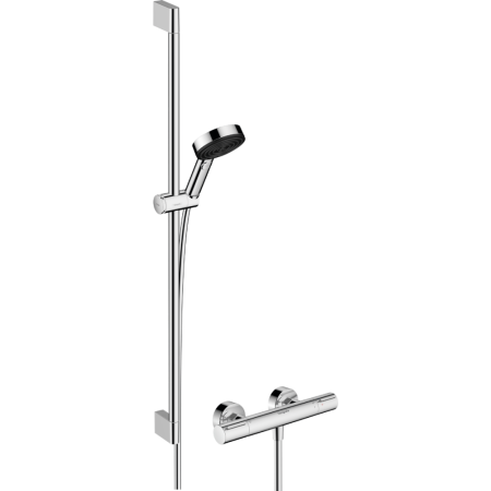 Душевой набор hansgrohe Pulsify Select S 105 3jet Relaxation EcoSmart с термостатом Ecostat Element и душевой штангой 90 см, 24271000, хром