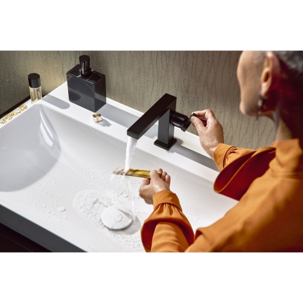 Смеситель для раковины hansgrohe Tecturis E 110 Fine CoolStart, EcoSmart+, с донным клапаном, 73023670, матовый черный