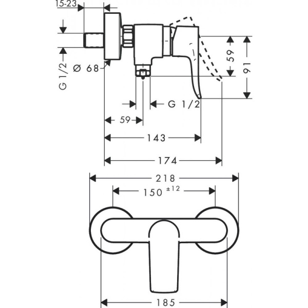 Смеситель hansgrohe Metris для душа 31680000, хром
