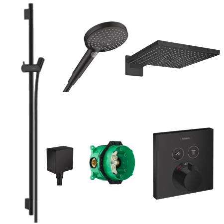 Готовый набор для душа скрытого монтажа hansgrohe Raindance с термостатом ShowerSelect HG-PR146, матовый черный