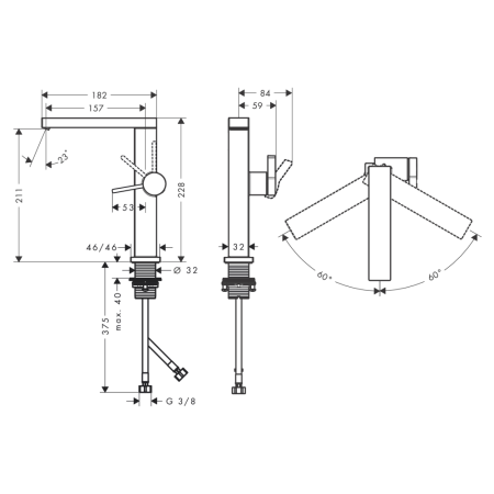 Смеситель для раковины hansgrohe Tecturis E 210 Fine, EcoSmart+, cо сливным гарнитуром Push-Open, 73060000, хром