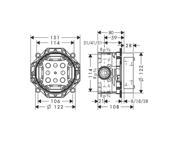 Смеситель для ванны со скрытой частью Hansgrohe Novus Loop 71345000S хром