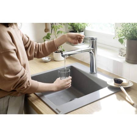 Смеситель для кухонной мойки hansgrohe Zesis M33 160, с вытяжным душем 2jet 74801000, хром