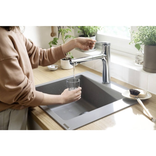 Смеситель для кухонной мойки hansgrohe Zesis M33 160, с вытяжным душем 2jet 74801000, хром