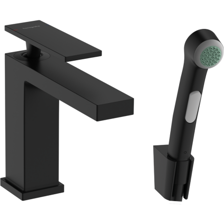 Смеситель для раковины hansgrohe Tecturis E 110 с гигиеническим душем и душевым шлангом, 73210670, матовый черный