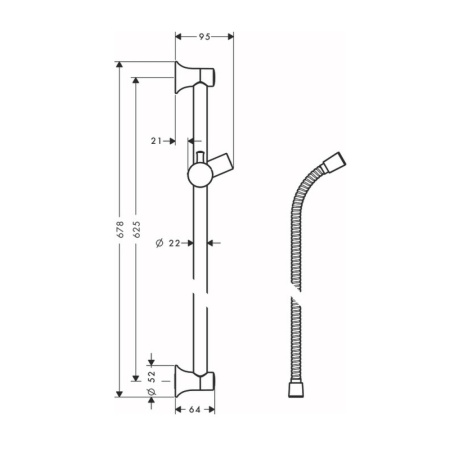 Душевая штанга hansgrohe Unica Classic 65 см со шлангом 27617820, шлифованный никель