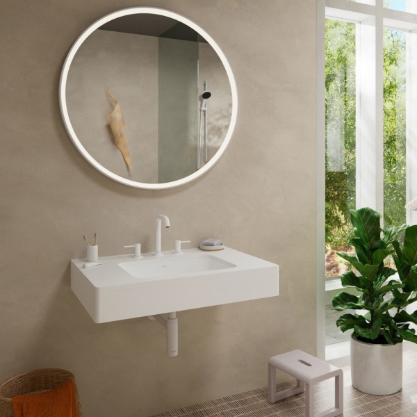 Смеситель для раковины hansgrohe Tecturis S 150 EcoSmart+, со сливным клапаном Push-Open, 73330700, матовый белый