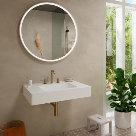 Смеситель для раковины hansgrohe Tecturis S 150 EcoSmart+, со сливным клапаном Push-Open, 73330140, шлифованная бронза