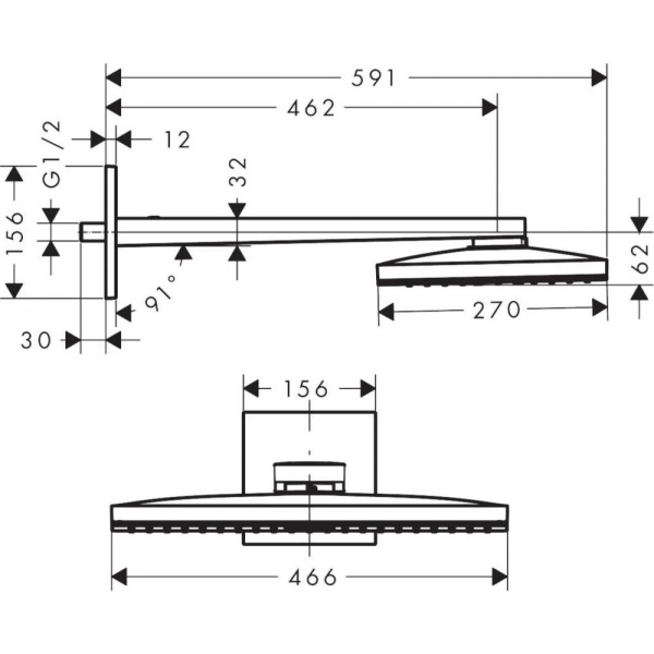 Верхний душ hansgrohe Rainmaker Select 460 1jet с держателем 24003400, белый/хром
