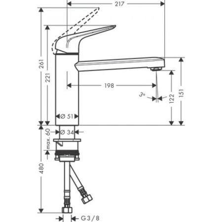 Кухонный смеситель однорычажный, 120, 1jet Hansgrohe 71806000, хром