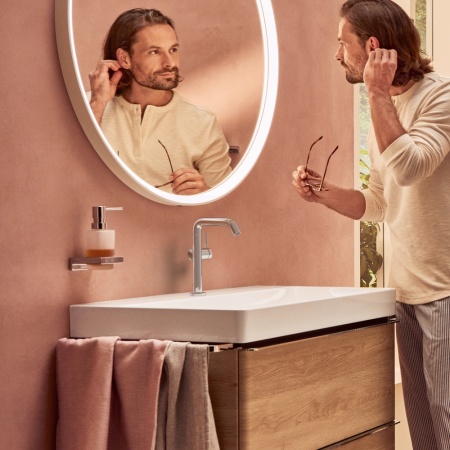 Смеситель для раковины hansgrohe Tecturis S 210 Fine, CoolStart, EcoSmart+, cо сливным гарнитуром Push-Open, 73360000, хром