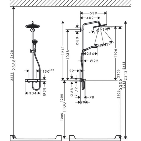Душевая система hansgrohe Croma Select S Showerpipe 280 1jet с термостатом 26790000, хром