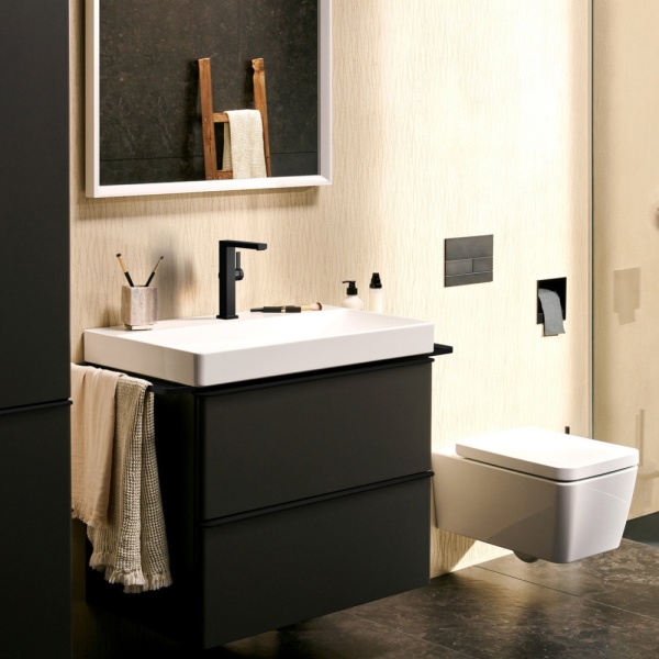Смеситель для раковины hansgrohe Tecturis E 210 Fine, EcoSmart+, cо сливным гарнитуром Push-Open, 73060670, матовый черный