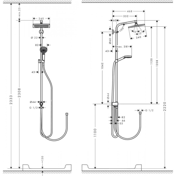 Душевая система hansgrohe Crometta E 240 1jet Showerpipe Reno EcoSmart 27289000, хром