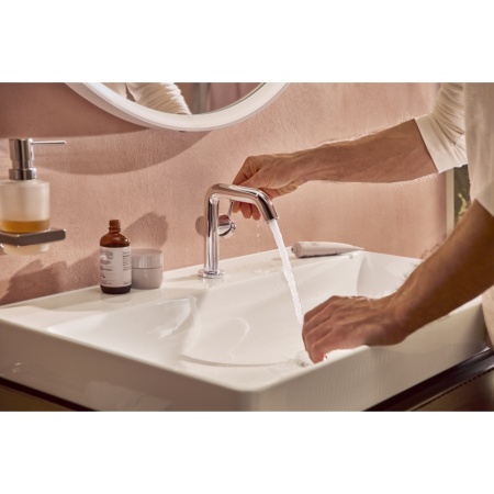 Смеситель для раковины hansgrohe Tecturis S 110 Fine CoolStart, EcoSmart+, с донным клапаном, 73323000, хром