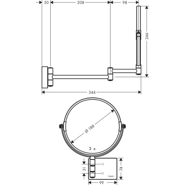 Косметическое зеркало AddStoris Hansgrohe 41791670, матовый черный