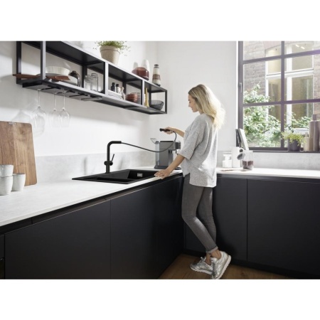 Кухонный смеситель однорычажный, 270, с вытяжным изливом, 1jet Hansgrohe 72808670, матовый черный