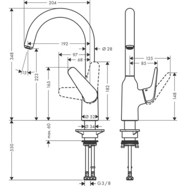 Кухонный смеситель однорычажный, 220, 1jet Hansgrohe 71802000, хром