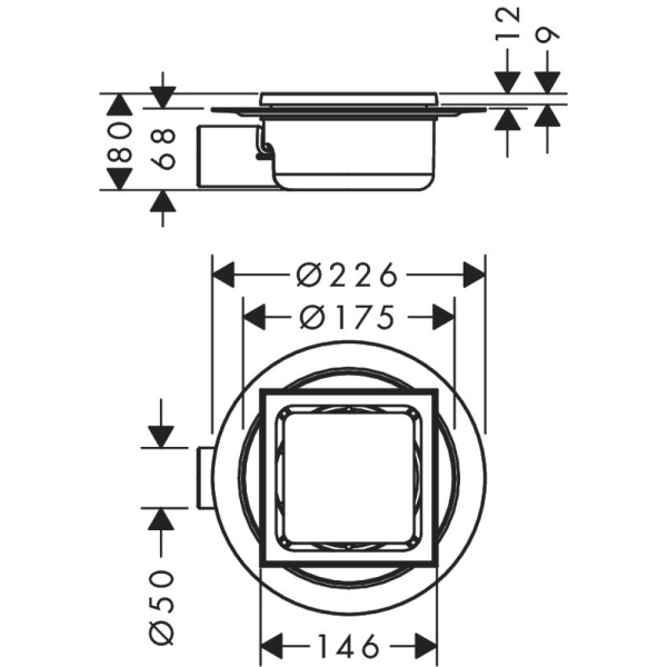 Точечный слив с решеткой hansgrohe RainDrain Spot, 15х15 см 56055800, под сталь