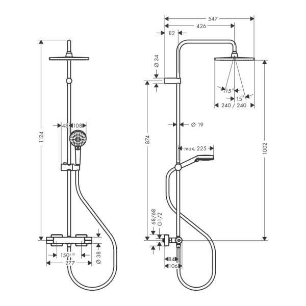 Hansgrohe Vernis Shape Душевая система Showerpipe 240 1 jet с термостатом черный матовый 26427670