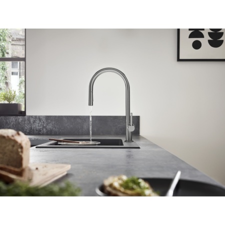 Смеситель для кухонной мойки hansgrohe Talis M54 210, с вытяжным душем 2jet, 72800340, шлифованный черный хром
