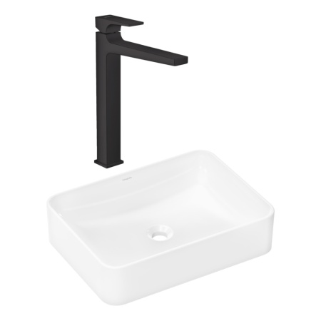 Готовый набор для раковины hansgrohe Xuniva Q накладной со смесителем Metropol 260 HG-PR223, белый/матовый черный